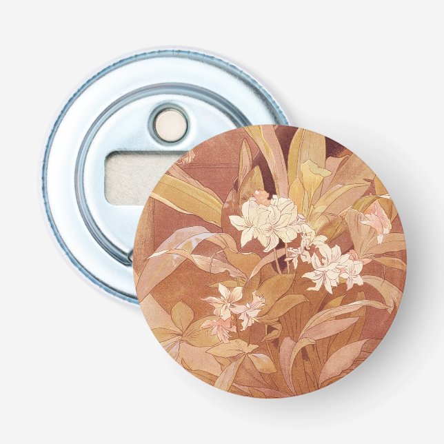 Alphonse Mucha Art Nouveau Blommotiv Flasköppnare (Framsidan)