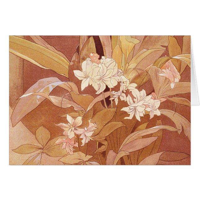 Alphonse Mucha Art Nouveau Blommotiv Hälsningskort (Framsidan Horizontal)