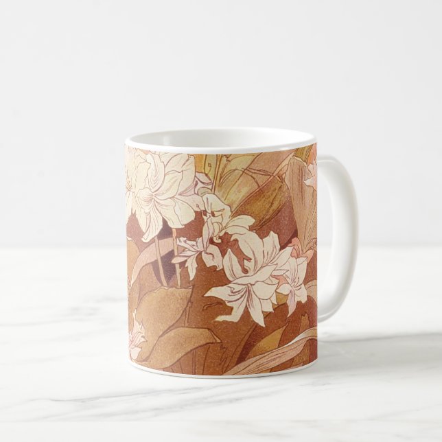 Alphonse Mucha Art Nouveau Blommotiv Kaffemugg (Framsida höger)
