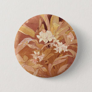 Alphonse Mucha Art Nouveau Blommotiv Knapp