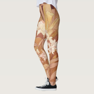 Alphonse Mucha Art Nouveau Blommotiv Leggings