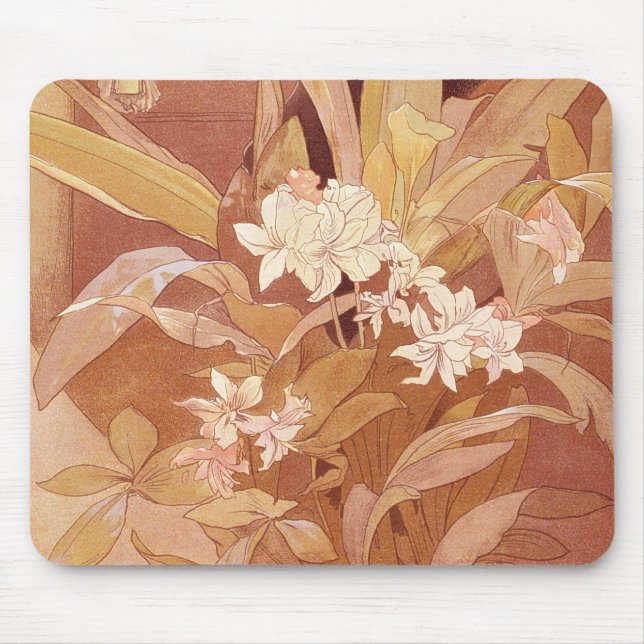 Alphonse Mucha Art Nouveau Blommotiv Musmatta (Framsidan)