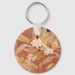Alphonse Mucha Art Nouveau Blommotiv Nyckelring