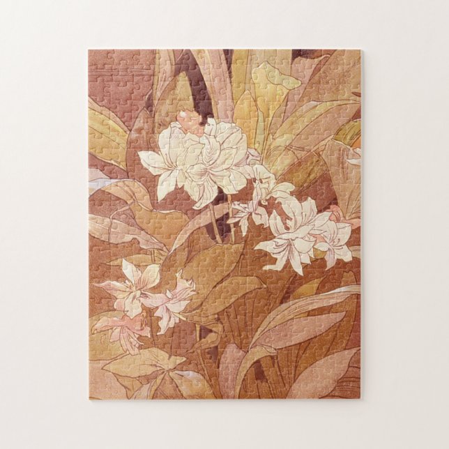 Alphonse Mucha Art Nouveau Blommotiv Pussel (Vertikal)