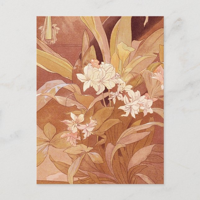 Alphonse Mucha Art Nouveau Blommotiv Vykort (Framsida)