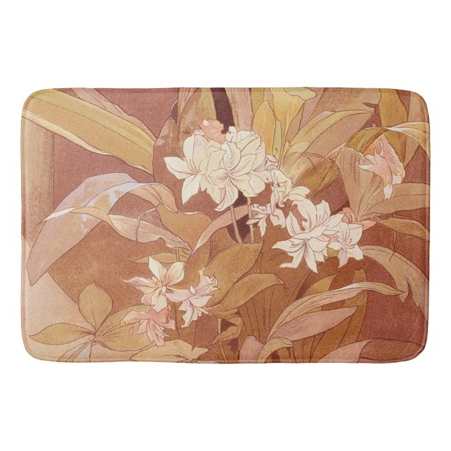 Alphonse Mucha Art Nouveau Blomsterdetalj Badrumsmatta (Framsidan)