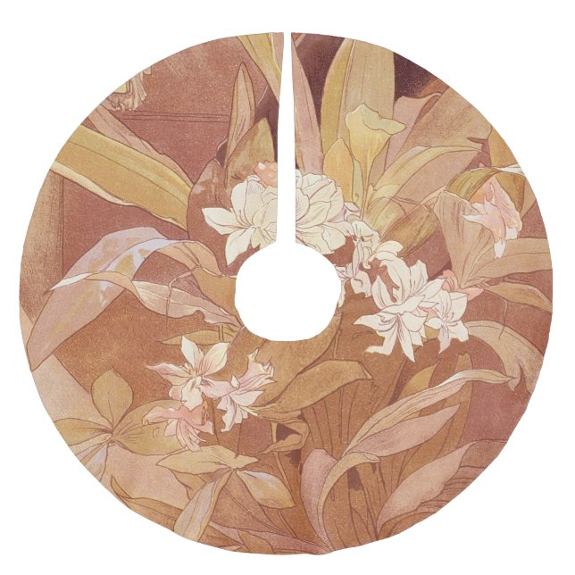 Alphonse Mucha Art Nouveau Blomsterdetalj Julgransmatta Borstad Polyester (Framsidan)