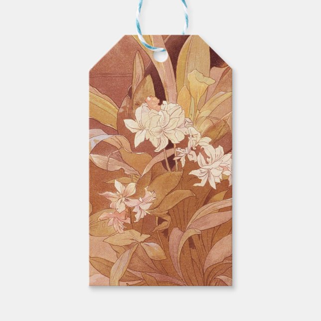 Alphonse Mucha Art Nouveau Blomsterdetalj Presentetikett (Framsidan)