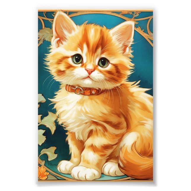 Alphonse Mucha Art nouveau Cat Fototryck (Framsidan)