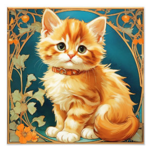 Alphonse Mucha Art nouveau Cat Fototryck