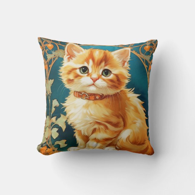 Alphonse Mucha Art nouveau Cat Kudde (Framsida)