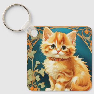 Alphonse Mucha Art nouveau Cat Nyckelring
