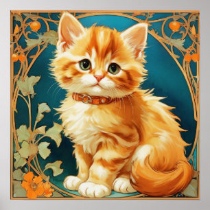 Alphonse Mucha Art nouveau Cat Poster