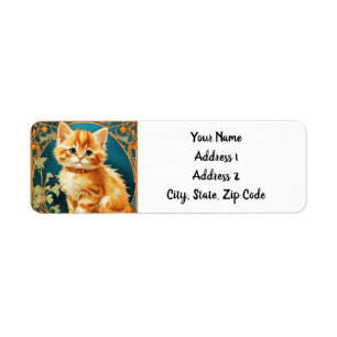 Alphonse Mucha Art nouveau Cat Returadress Etikett