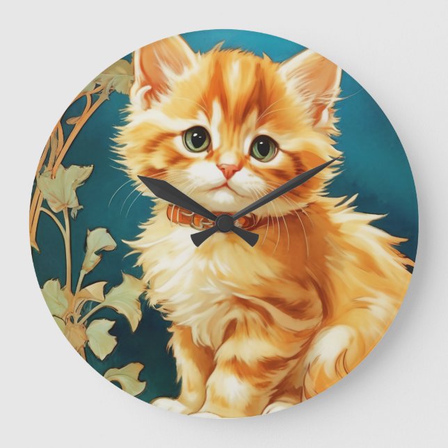 Alphonse Mucha Art nouveau Cat Stor Klocka (Framsida)