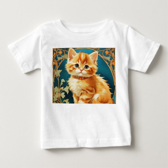 Alphonse Mucha Art nouveau Cat T Shirt (Framsida)