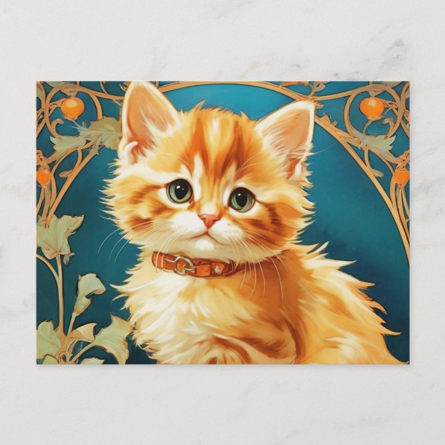Alphonse Mucha Art nouveau Cat Vykort (Framsida)