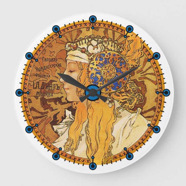 Alphonse Mucha Art nouveau Clock Stor Klocka (Framsida)