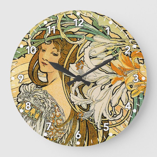 Alphonse Mucha Art nouveau Clock Stor Klocka (Framsida)