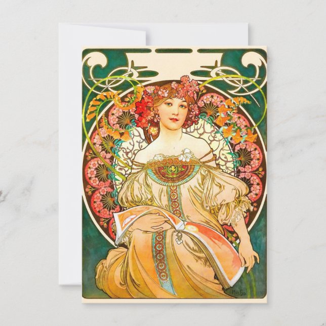 Alphonse Mucha Art Nouveau Dagdröm Inbjudningar (Framsida)