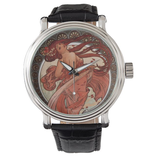 Alphonse Mucha Art nouveau Dam Armbandsur (Framsida)