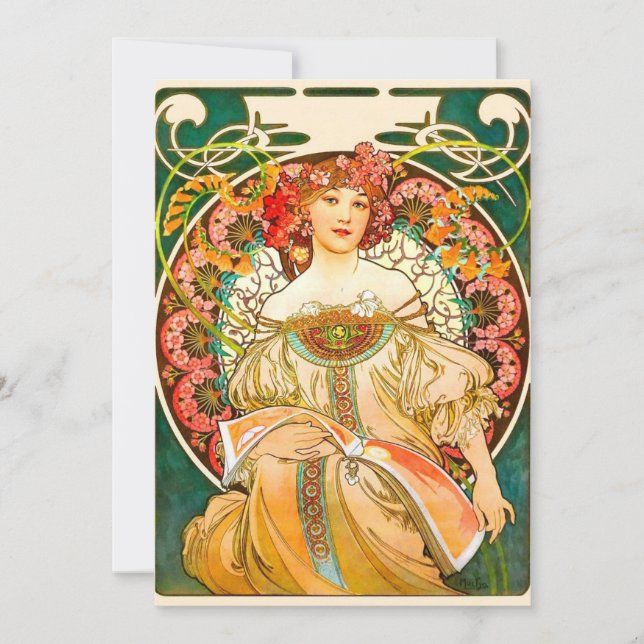 Alphonse Mucha Art nouveau Daydröm Inbjudningar (Framsida)