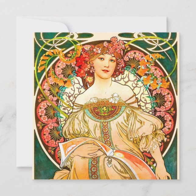 Alphonse Mucha Art nouveau Daydröm Inbjudningar (Framsida)