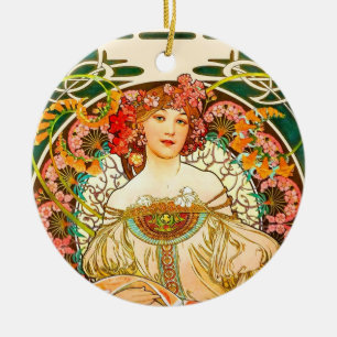 Alphonse Mucha Art nouveau Daydröm Julgransprydnad Keramik