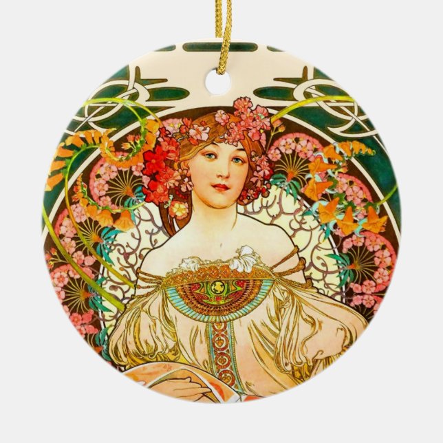 Alphonse Mucha Art nouveau Daydröm Julgransprydnad Keramik (Framsidan)
