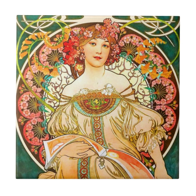 Alphonse Mucha Art nouveau Daydröm Kakelplatta (Framsidan)