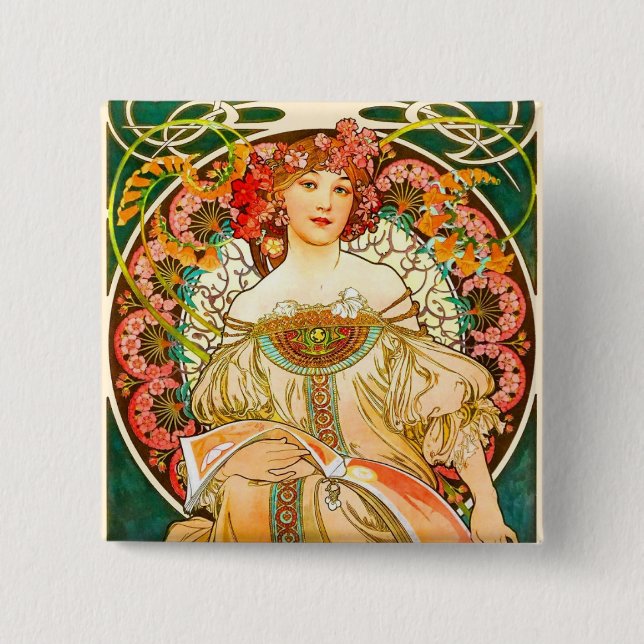 Alphonse Mucha Art nouveau Daydröm Knapp (Framsida)
