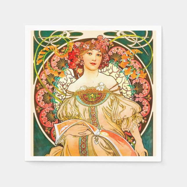 Alphonse Mucha Art nouveau Daydröm Pappersservett (Framsidan)
