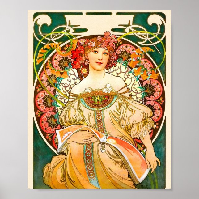 Alphonse Mucha Art nouveau Daydröm Poster (Framsidan)