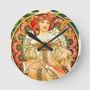 Alphonse Mucha Art nouveau Daydröm Rund Klocka