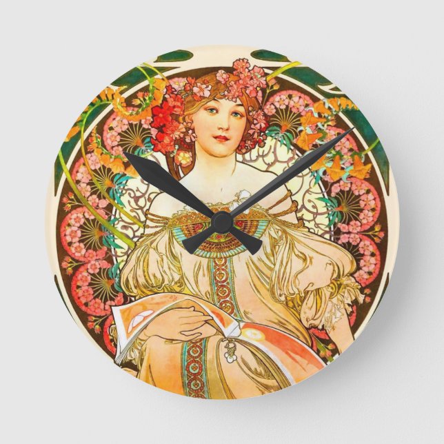 Alphonse Mucha Art nouveau Daydröm Rund Klocka (Framsida)