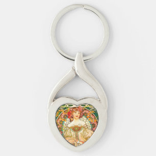 Alphonse Mucha Art nouveau Daydröm Twisted Heart Silverfärgad Nyckelring
