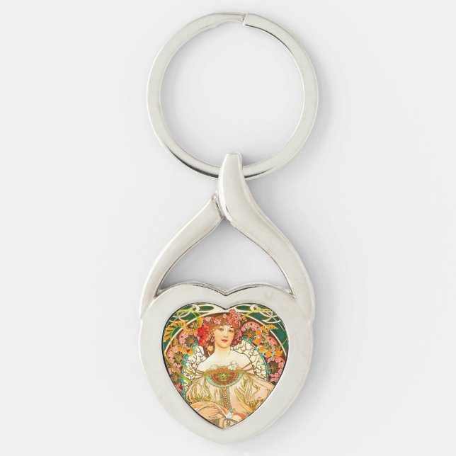 Alphonse Mucha Art nouveau Daydröm Twisted Heart Silverfärgad Nyckelring (Framsidan)