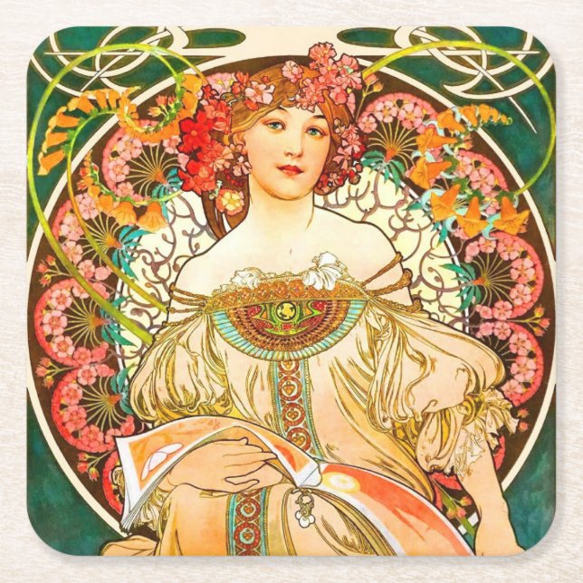 Alphonse Mucha Art nouveau Daydröm Underlägg Papper Kvadrat (Framsidan)