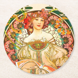 Alphonse Mucha Art nouveau Daydröm Underlägg Papper Rund