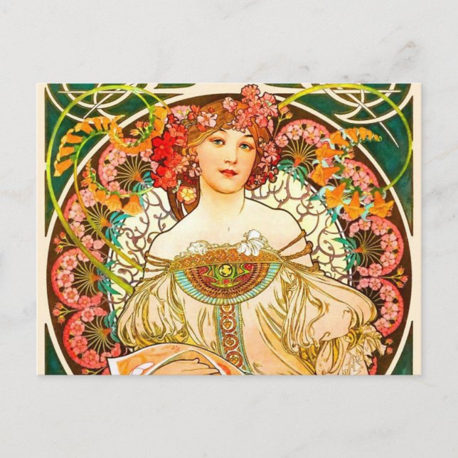 Alphonse Mucha Art nouveau Daydröm Vykort (Framsida)