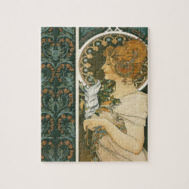 Alphonse Mucha Art nouveau Feather Girl Pussel