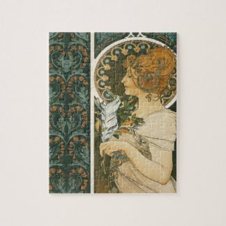Alphonse Mucha Art nouveau Feather Girl Pussel