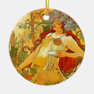 Alphonse Mucha Art Nouveau Höst Julgransprydnad Keramik