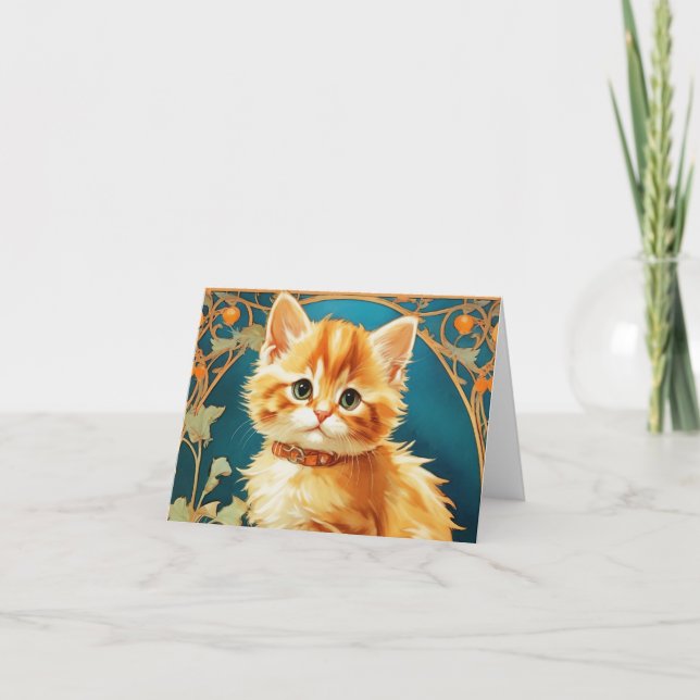 Alphonse Mucha Art Nouveau Katt Inbjudan (Framsida)