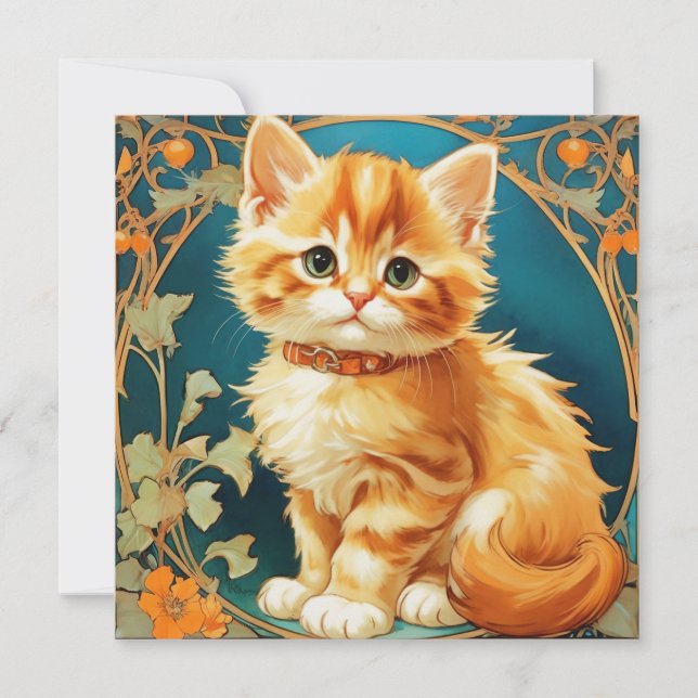 Alphonse Mucha Art Nouveau Katt Inbjudningar (Framsida)