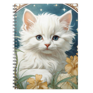 Alphonse Mucha Art nouveau Kitten Anteckningsbok