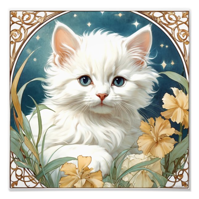 Alphonse Mucha Art nouveau Kitten Fototryck (Framsidan)