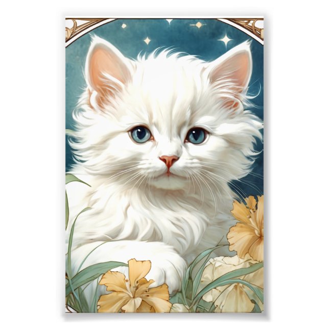 Alphonse Mucha Art nouveau Kitten Fototryck (Framsidan)