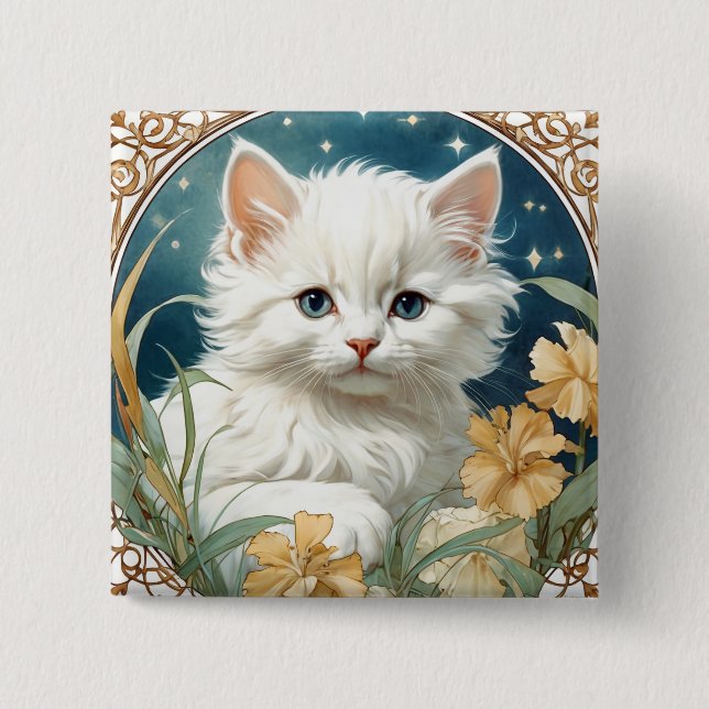 Alphonse Mucha Art nouveau Kitten Knapp (Framsida)
