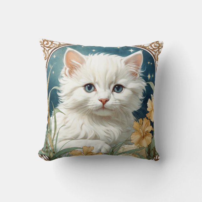 Alphonse Mucha Art nouveau Kitten Kudde (Framsida)